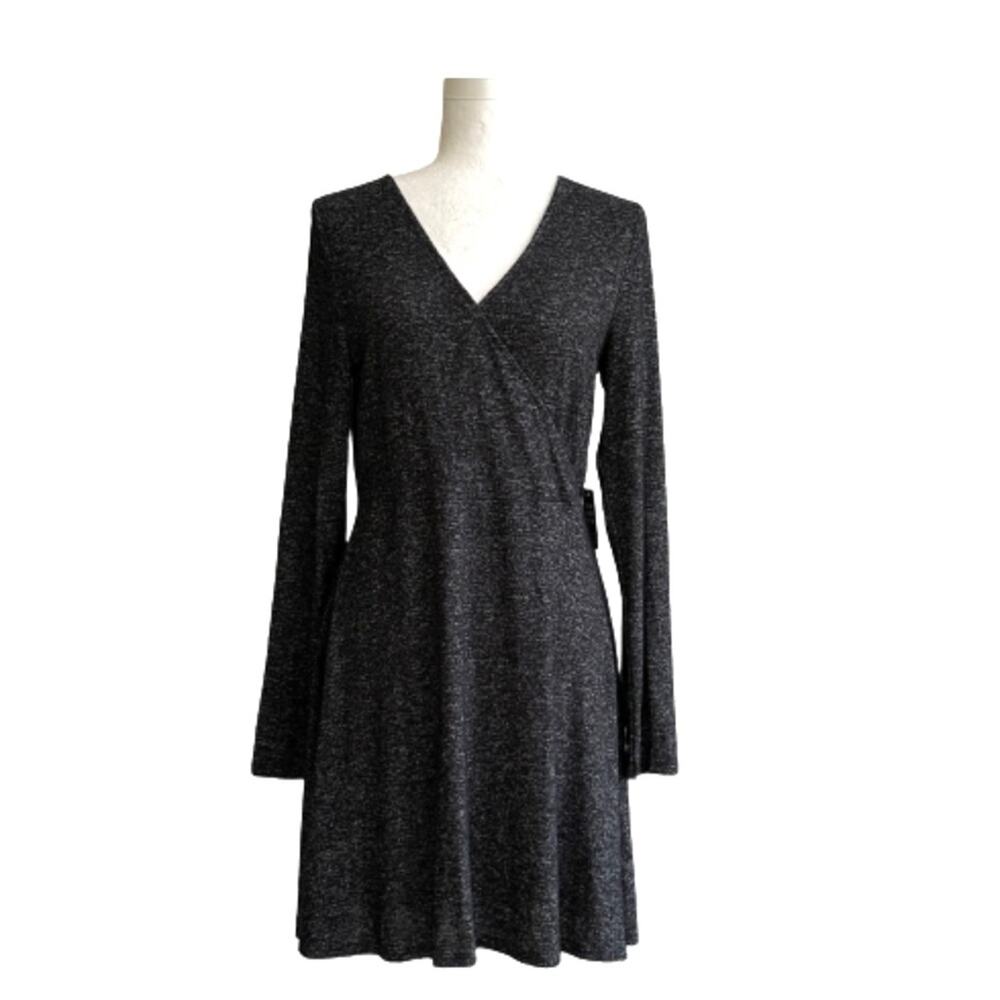 Express Dress Charcoal Gray Jersey Long Sleeve Surplice V- Neck Dress Medium NEW
